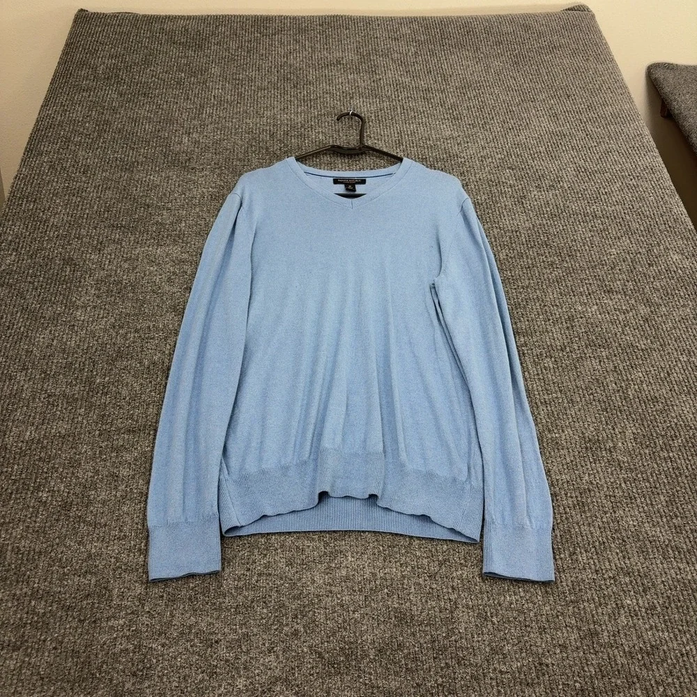 Banana Republic Sweater Mens M Blue Silk Cotton Cashmere V Neck Luxury Preppy